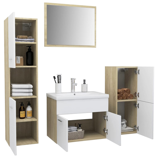 Asher Wooden Bathroom Furniture Set In White And Sonoma Oak_3