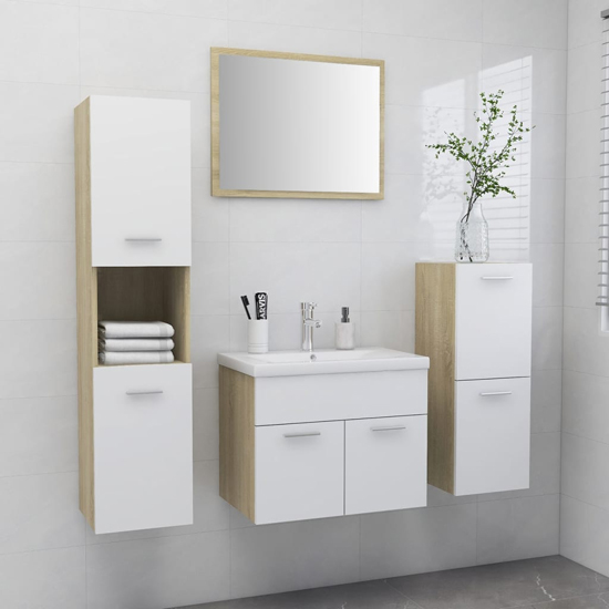 Asher Wooden Bathroom Furniture Set In White And Sonoma Oak_1