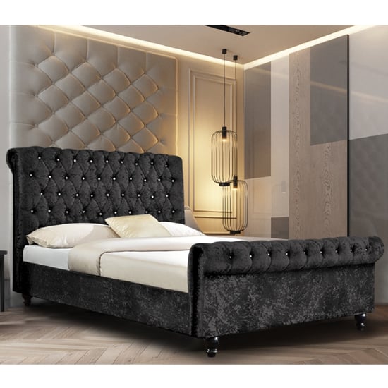 Product photograph of Ashland Crushed Velvet Double Bed In Black from Furniture in Fashion