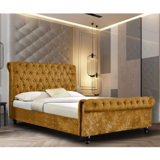 Product photograph of Ashland Crushed Velvet Double Bed In Mustard from Furniture in Fashion