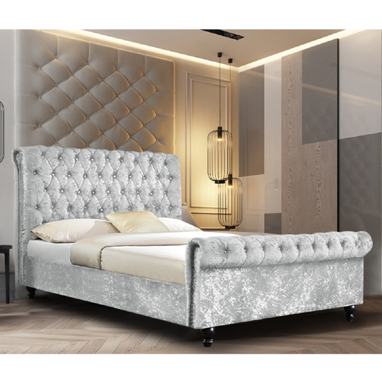 Product photograph of Ashland Crushed Velvet Double Bed In Silver from Furniture in Fashion