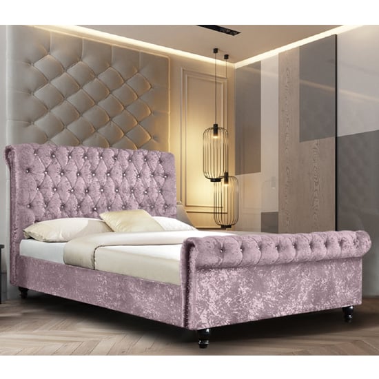 Product photograph of Ashland Crushed Velvet Super King Size Bed In Pink from Furniture in Fashion