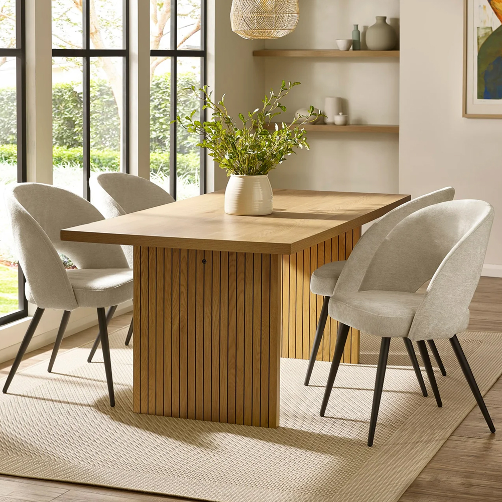 Ashland Light Oak Wooden Dining Table With 4 Erie Beige Chairs