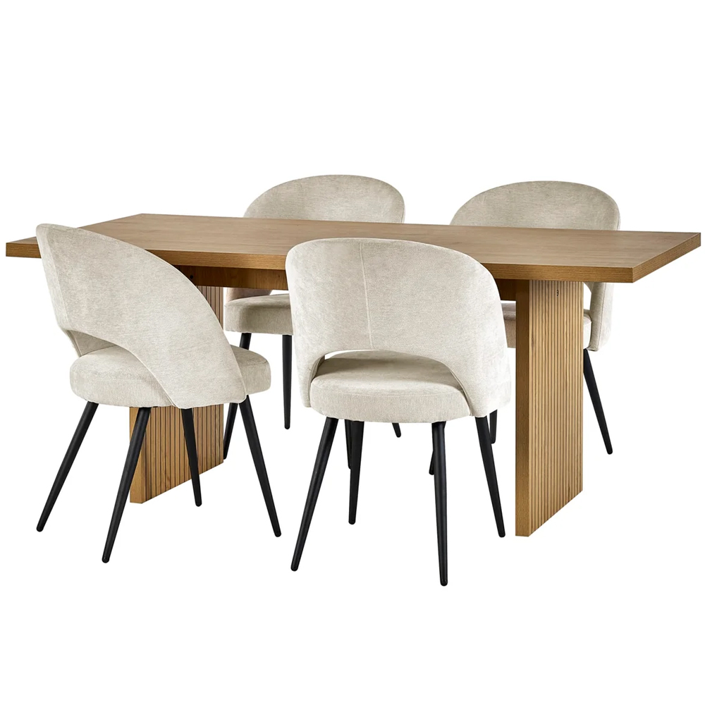 Ashland Light Oak Wooden Dining Table With 4 Erie Beige Chairs