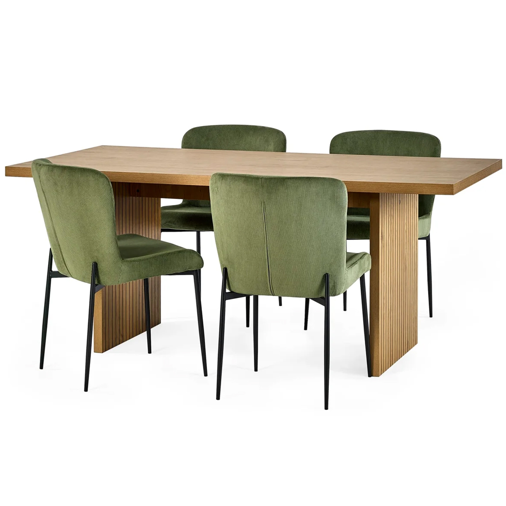Ashland Light Oak Wooden Dining Table With 4 Luling Green Chairs