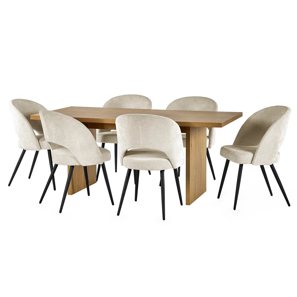Ashland Light Oak Wooden Dining Table With 6 Erie Beige Chairs
