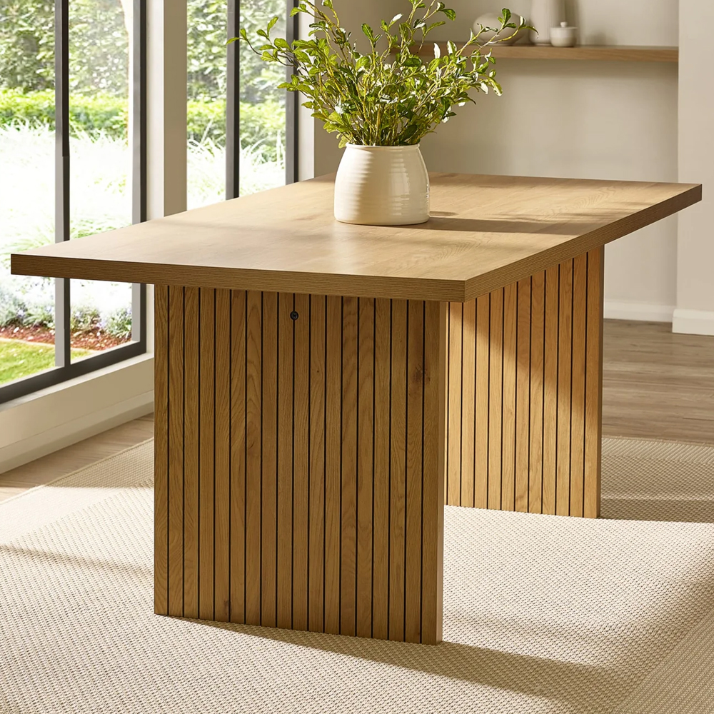 Ashland Light Oak Wooden Dining Table With 6 Erie Beige Chairs