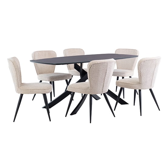Product photograph of Asher Marble Effect Glass Dining Table 6 Finn Linen Chairs from Furniture in Fashion