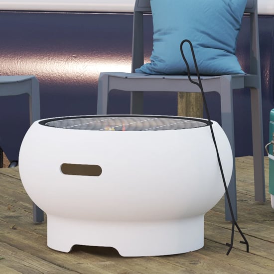 Ashur Ceramic Burning Fire Pit With Grilling In Bright White
