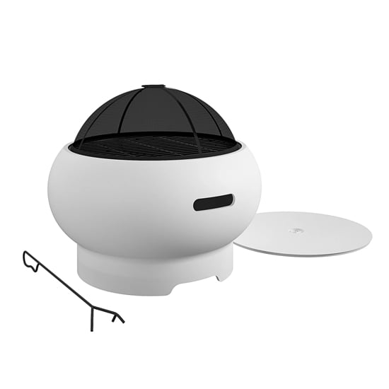 Ashur Ceramic Burning Fire Pit With Grilling In Bright White
