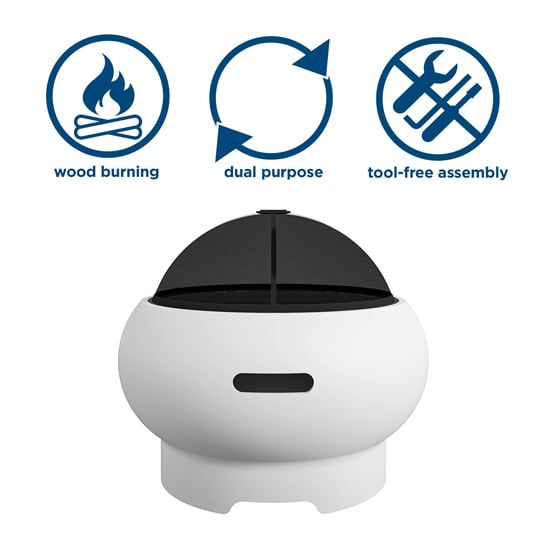 Ashur Ceramic Burning Fire Pit With Grilling In Bright White