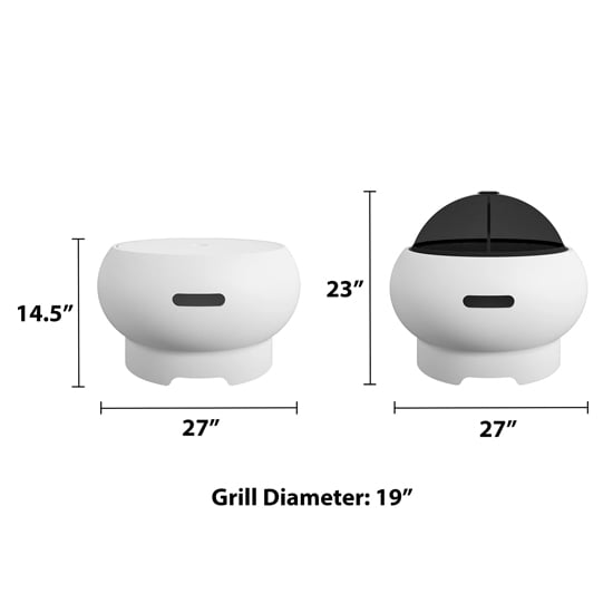 Ashur Ceramic Burning Fire Pit With Grilling In Bright White