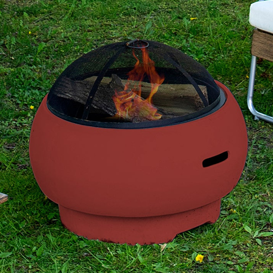 Ashur Ceramic Burning Fire Pit With Grilling In Red Persimmon