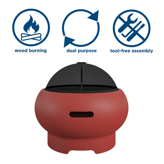 Ashur Ceramic Burning Fire Pit With Grilling In Red Persimmon