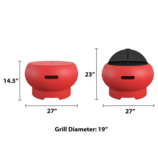 Ashur Ceramic Burning Fire Pit With Grilling In Red Persimmon