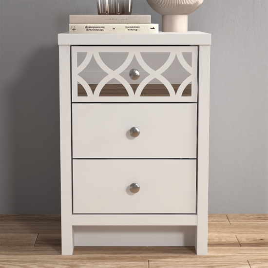 Read more about Asmara mirrored wooden bedside cabinet 3 drawers in white