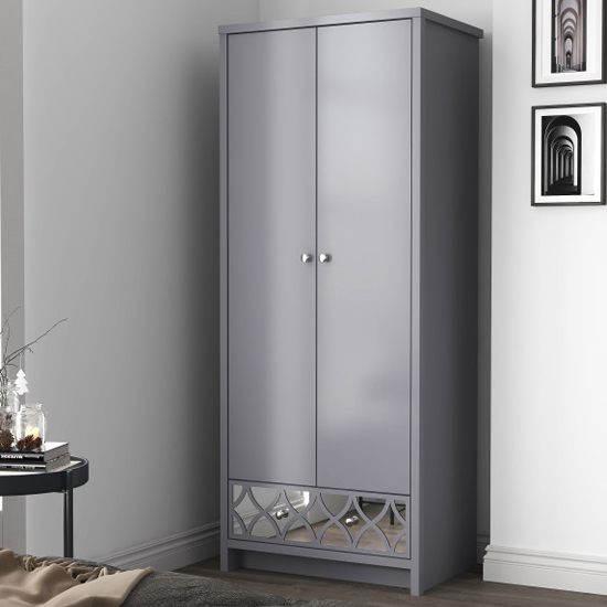 Read more about Asmara wooden wardrobe 2 door 1 mirrored drawer in cool grey