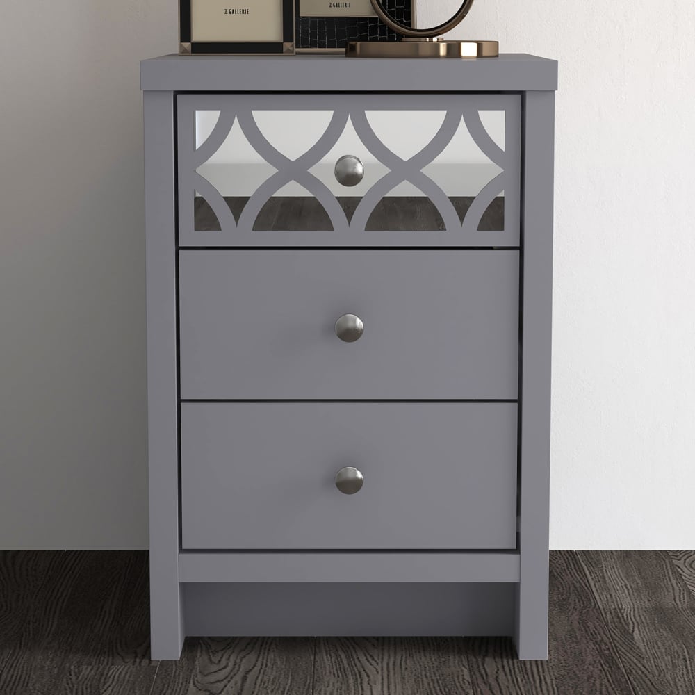 Asmara Wooden Bedside Cabinet With 3 Drawers In Cool Grey
