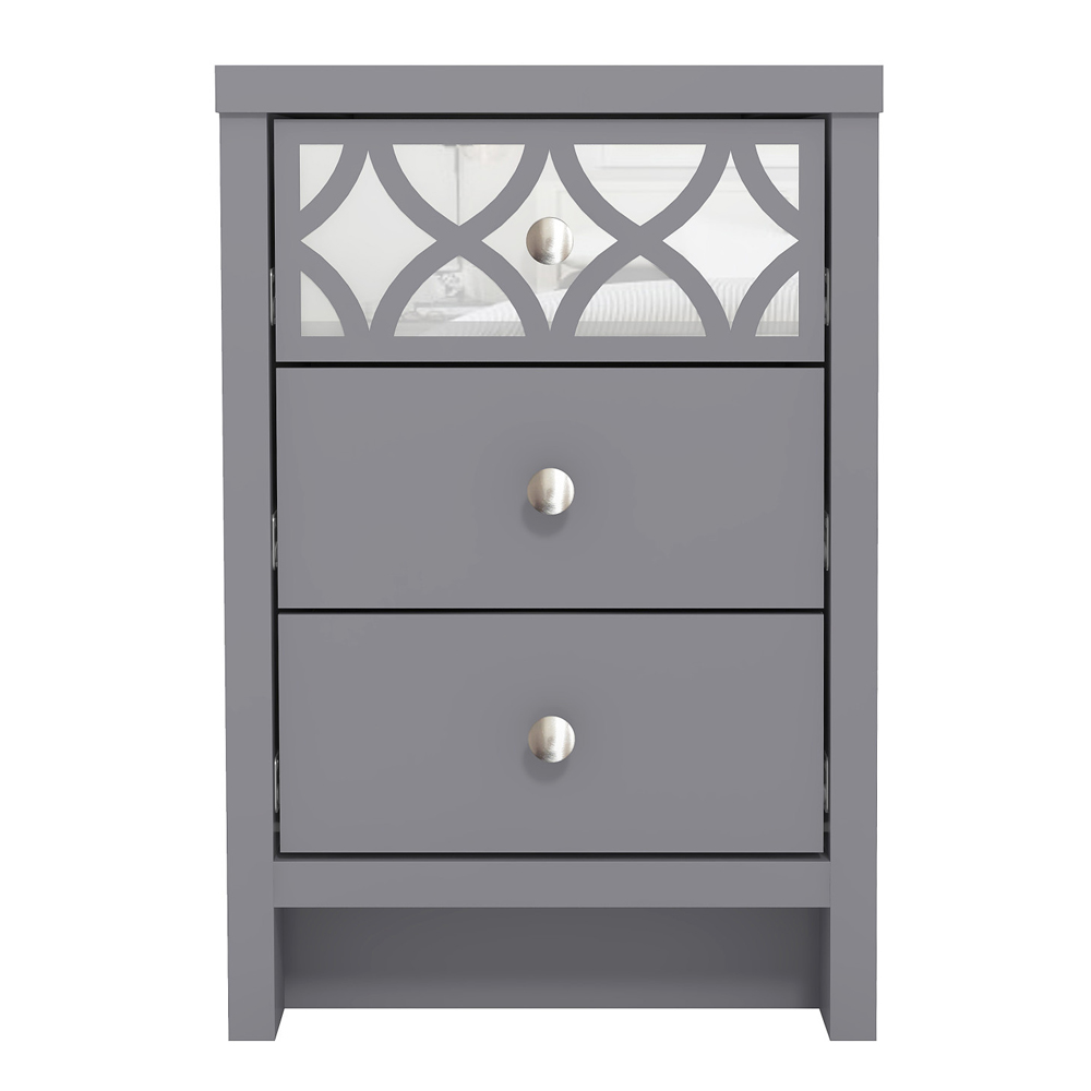 Asmara Wooden Bedside Cabinet With 3 Drawers In Cool Grey