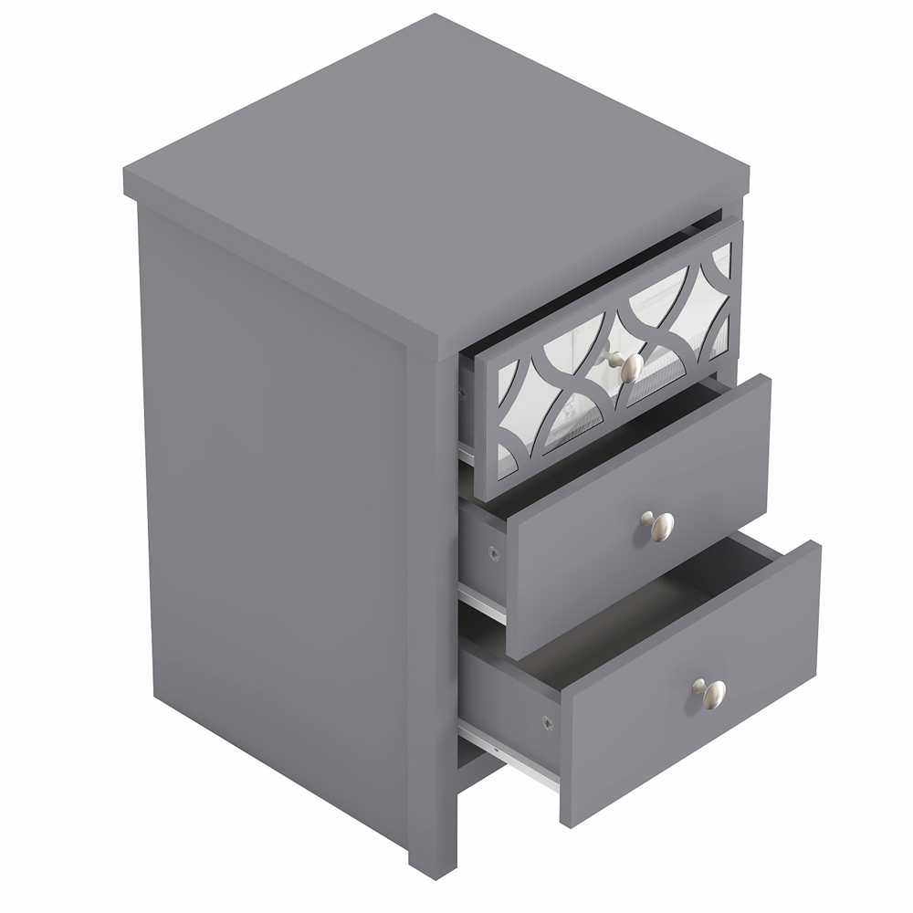 Asmara Wooden Bedside Cabinet With 3 Drawers In Cool Grey