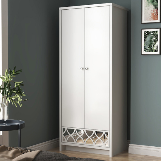 Read more about Asmara wooden wardrobe with 2 door 1 mirrored drawer in white