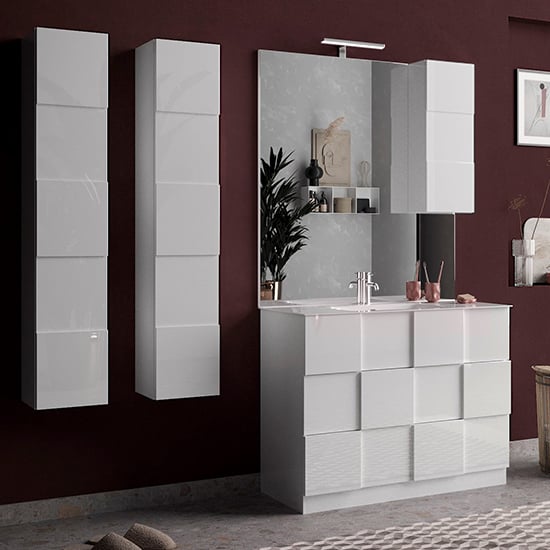 Photo of Aleta 100cm high gloss floor bathroom furniture set 1 in white