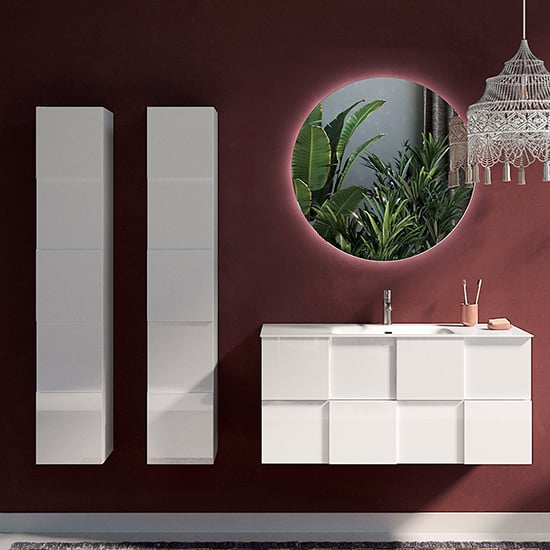 Photo of Aleta 100cm high gloss wall bathroom furniture set 1 in white