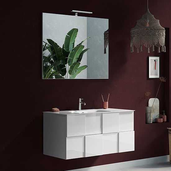 Photo of Aleta 100cm high gloss wall bathroom furniture set in white