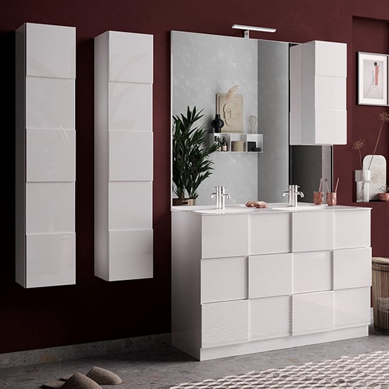 Photo of Aleta 120cm high gloss floor bathroom furniture set 1 in white