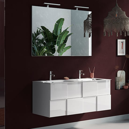 Photo of Aleta 120cm high gloss wall bathroom furniture set in white