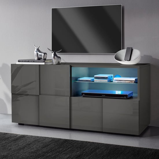Read more about Aleta contemporary tv stand in grey high gloss and led