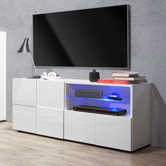 Product photograph of Aleta Contemporary Tv Stand In White High Gloss With Led from Furniture in Fashion