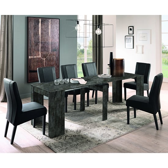 Aspen Extending Oxide Wooden Dining Table With 6 Miko Chairs
