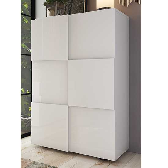 Product photograph of Aleta High Gloss Shoe Storage Cabinet With 2 Doors In White from Furniture in Fashion