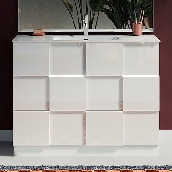 Product photograph of Aleta High Gloss 100cm Floor Vanity Unit And 3 Drawer In White from Furniture in Fashion