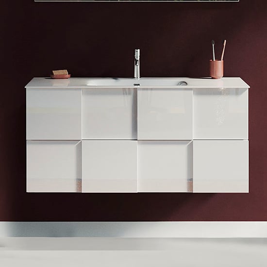 Read more about Aleta high gloss 100cm wall vanity unit and 2 drawers in white