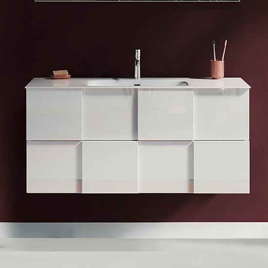 Product photograph of Aleta High Gloss 100cm Wall Vanity Unit And 2 Drawers In White from Furniture in Fashion