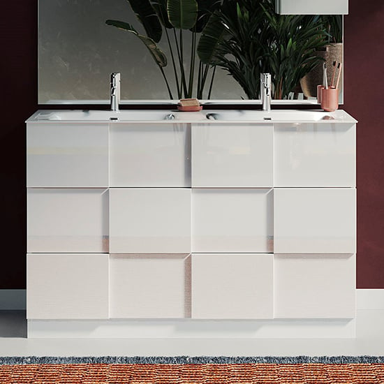 Product photograph of Aleta High Gloss 120cm Floor Vanity Unit And 3 Drawer In White from Furniture in Fashion