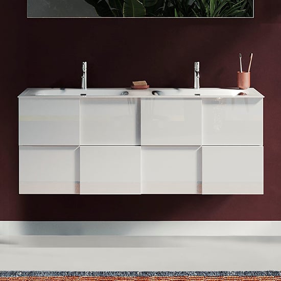 Product photograph of Aleta High Gloss 120cm Wall Vanity Unit And 2 Drawers In White from Furniture in Fashion