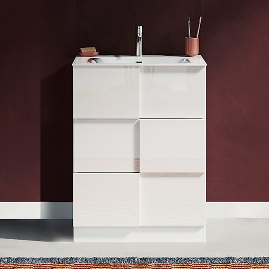 Read more about Aleta high gloss 60cm floor vanity unit and 3 drawers in white