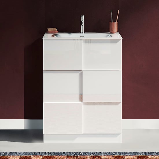 Photo of Aleta high gloss 60cm floor vanity unit and 3 drawers in white