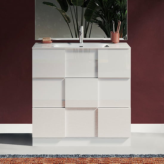 Read more about Aleta high gloss 80cm floor vanity unit and 3 drawers in white