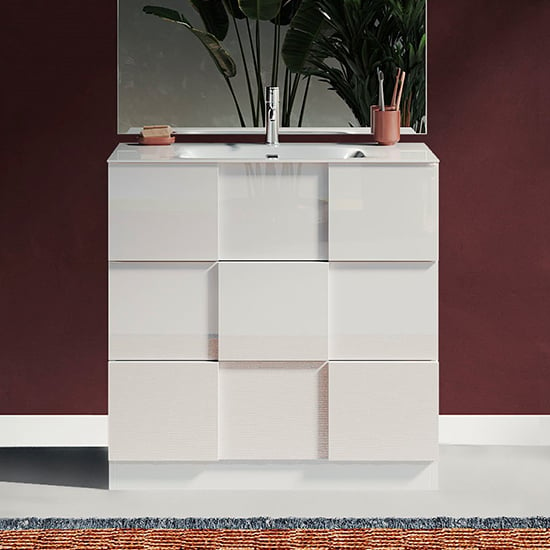 Product photograph of Aleta High Gloss 80cm Floor Vanity Unit And 3 Drawers In White from Furniture in Fashion