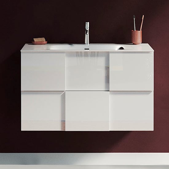 Product photograph of Aleta High Gloss 80cm Wall Vanity Unit And 2 Drawers In White from Furniture in Fashion