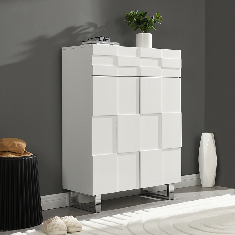 Product photograph of Aspen High Gloss Shoe Cabinet With 2 Door 1 Drawer In White from Furniture in Fashion