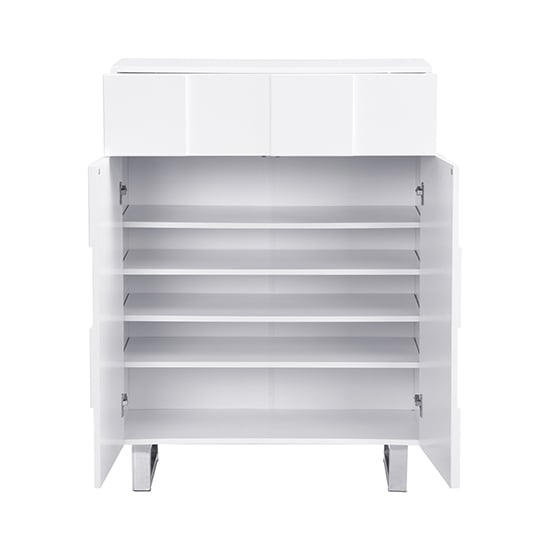 Aspen High Gloss Shoe Cabinet With 2 Doors 1 Drawer In White