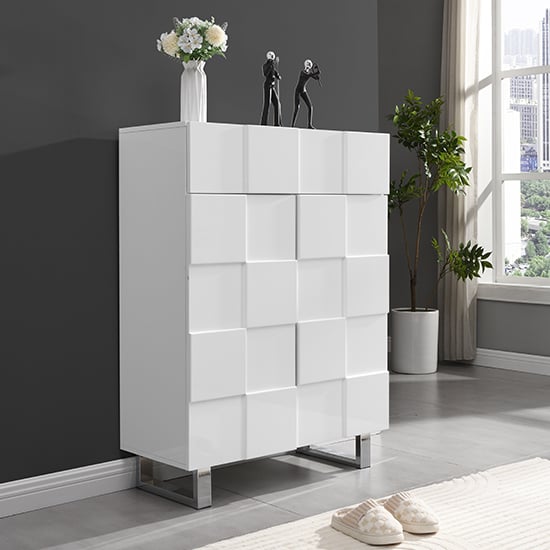 Read more about Aspen high gloss shoe cabinet with 2 doors 1 drawer in white