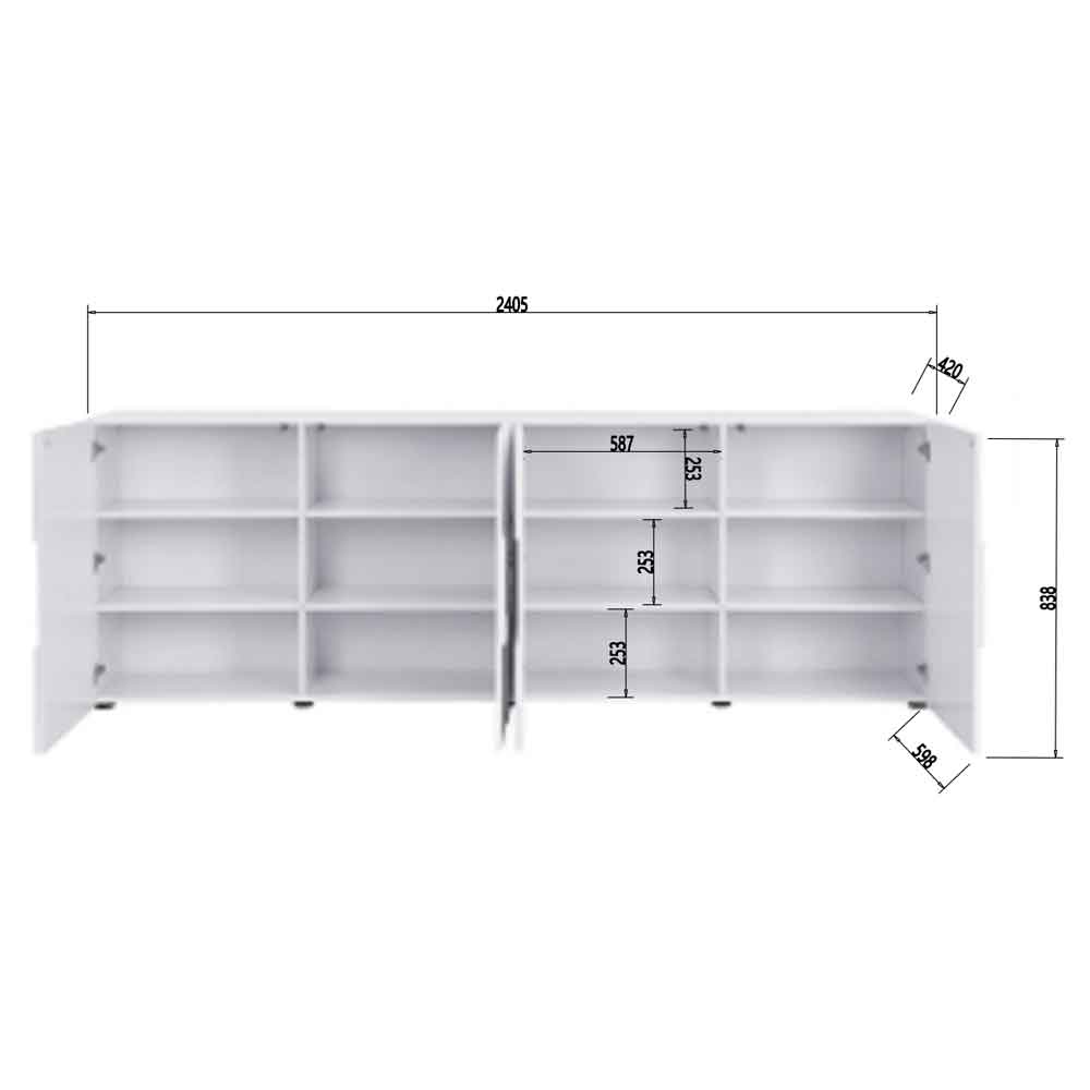 Aspen High Gloss Sideboard with 4 Doors in White