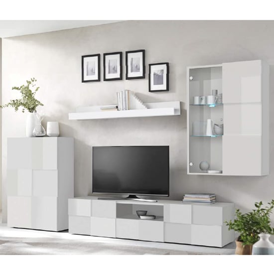 Aspen LED Wooden Living Room Furniture Set In White High Gloss