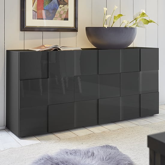 Aspen Modern High Gloss Sideboard In Grey With 3 Doors FiF